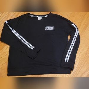 Victoria secret PINK Black sweatshirt logo pinstripes medium